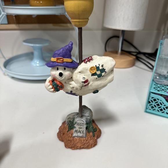 VTG Halloween Clay‎ Ghost Candle Stick Holder Rest in Peace - Picture 1 of 6